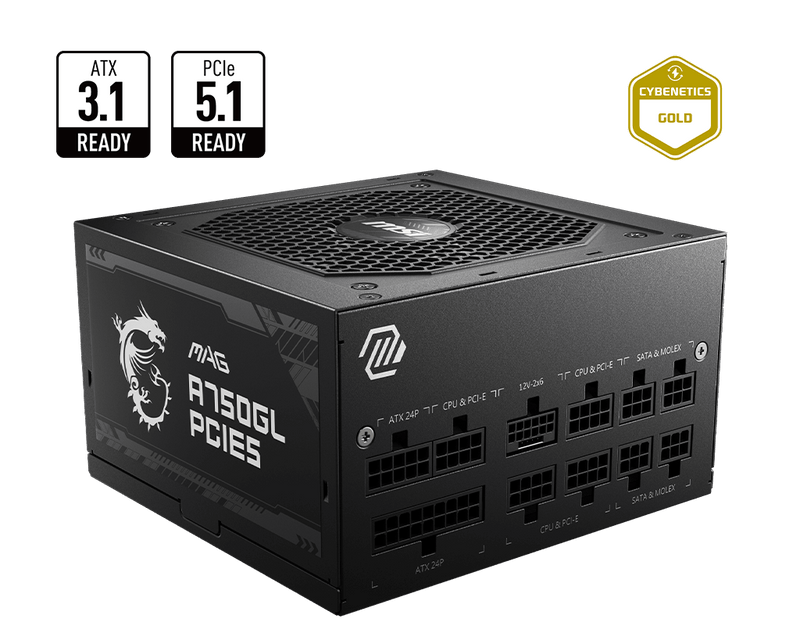 MSI MAG A750GL PCIE5 750W 80 PLUS GOLD ATX 3.1 FULLY MODULAR SMPS - SWIFT PERIPHERALS1090620