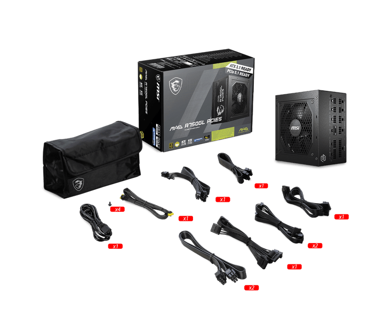 MSI MAG A750GL PCIE5 750W 80 PLUS GOLD ATX 3.1 FULLY MODULAR SMPS - SWIFT PERIPHERALS1090620