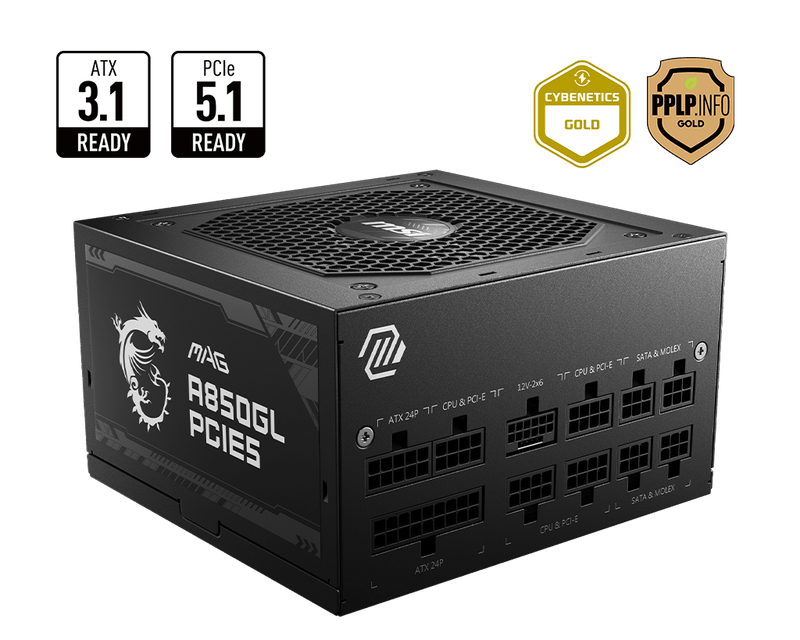 MSI MAG A850GL PCIE5 850W 80 PLUS GOLD FULLY MODULAR SMPS atx 3.1 - SWIFT PERIPHERALS1090652