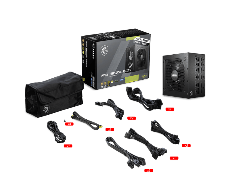 MSI MAG A850GL PCIE5 850W 80 PLUS GOLD FULLY MODULAR SMPS atx 3.1 - SWIFT PERIPHERALS1090652