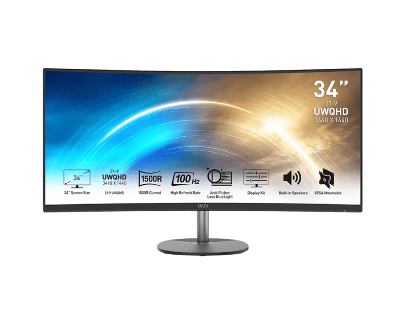 MSI PRO MP341CQ 34" UWQHD 2K 100Hz 1ms Professional Business Curved Monitor - SWIFT PERIPHERALSPRO MP341CQ