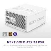 NZXT ATX 3.1 1200 WATT 80 PLUS GOLD FULLY MODULAR LOW - NOISE POWER SUPPLY, WHITE - PA - 2G2BW - UK - SWIFT PERIPHERALS1094565