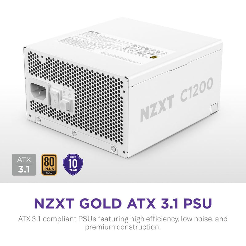 NZXT ATX 3.1 1200 WATT 80 PLUS GOLD FULLY MODULAR LOW - NOISE POWER SUPPLY, WHITE - PA - 2G2BW - UK - SWIFT PERIPHERALS1094565