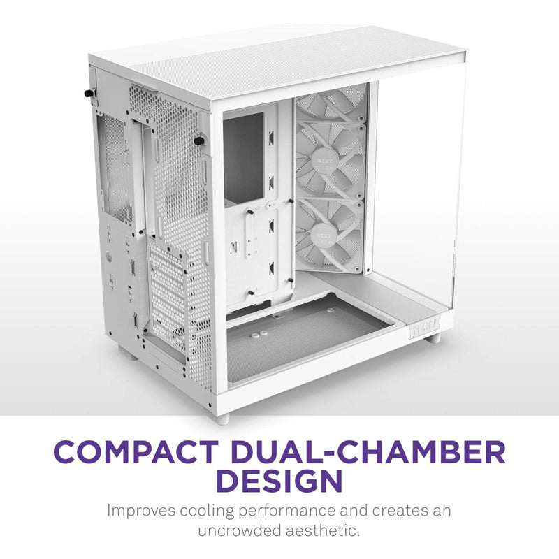 NZXT CHASSIS H6 FLOW RGB (2023) COMPACT DUAL - CHAMBER ATX CASE WITH RGB FANS - ALL WHITE - CC - H61FW - R1 - SWIFT PERIPHERALS1088047
