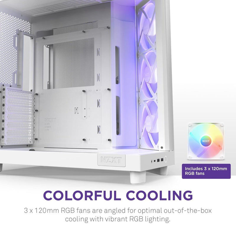 NZXT CHASSIS H6 FLOW RGB (2023) COMPACT DUAL - CHAMBER ATX CASE WITH RGB FANS - ALL WHITE - CC - H61FW - R1 - SWIFT PERIPHERALS1088047
