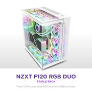 NZXT F120RGB DUO - 120MM DUAL - SIDED RGB FAN - TRIPLE PACK (WHITE) W/RGB CONTROLLER - RF - D12TF - W1 - SWIFT PERIPHERALS1092197