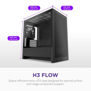 NZXT H3 FLOW (2025) MICRO - ATX MID - TOWER GAMING CABINET - BLACK (CC - H31FB - 01) - SWIFT PERIPHERALS1093909
