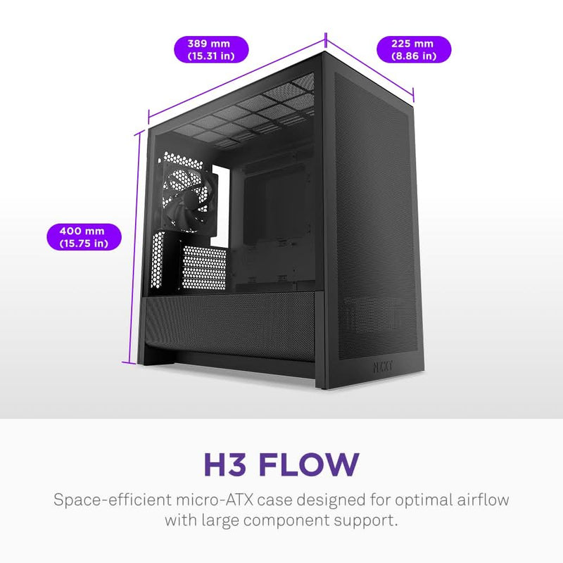 NZXT H3 FLOW (2025) MICRO - ATX MID - TOWER GAMING CABINET - BLACK (CC - H31FB - 01) - SWIFT PERIPHERALS1093909