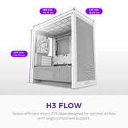 NZXT H3 FLOW (2025) MICRO - ATX MID - TOWER GAMING CABINET - WHITE (CC - H31FW - 01) - SWIFT PERIPHERALS1093910
