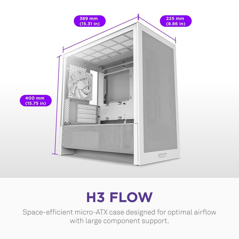 NZXT H3 FLOW (2025) MICRO - ATX MID - TOWER GAMING CABINET - WHITE (CC - H31FW - 01) - SWIFT PERIPHERALS1093910