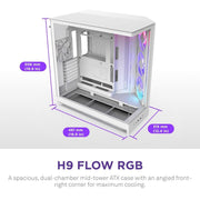 NZXT H9 FLOW RGB (2025) LARGE DUAL - CHAMBER MID - TOWER GAMING CABINET - WHITE (CM - H92FW - R1) - SWIFT PERIPHERALS1093908