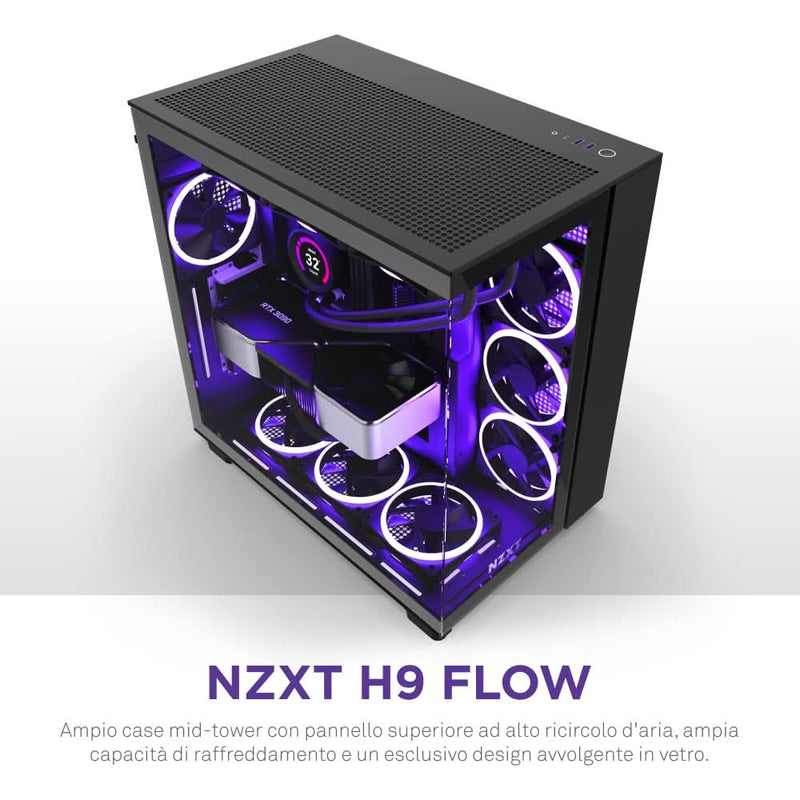 NZXT H9 FLOW RGB MID - TOWER ATX CABINET BLACK CM - H92FB - R1 - SWIFT PERIPHERALS1093907