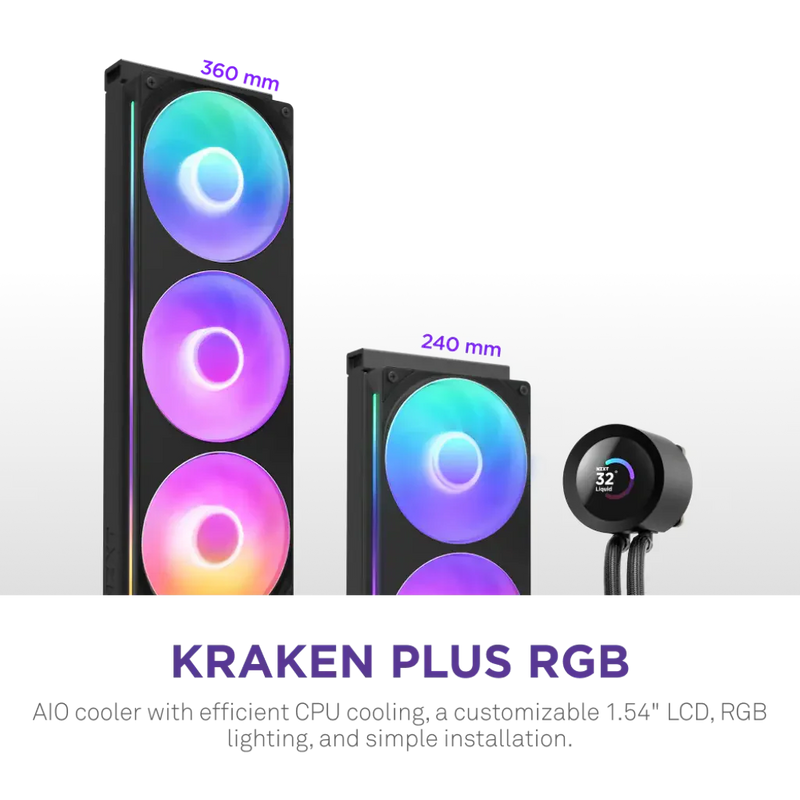 NZXT Kraken Plus 240 RGB 240mm AIO Liquid Cooler with 1.54 - inch LCD - SWIFT PERIPHERALSRL-KR240-B2