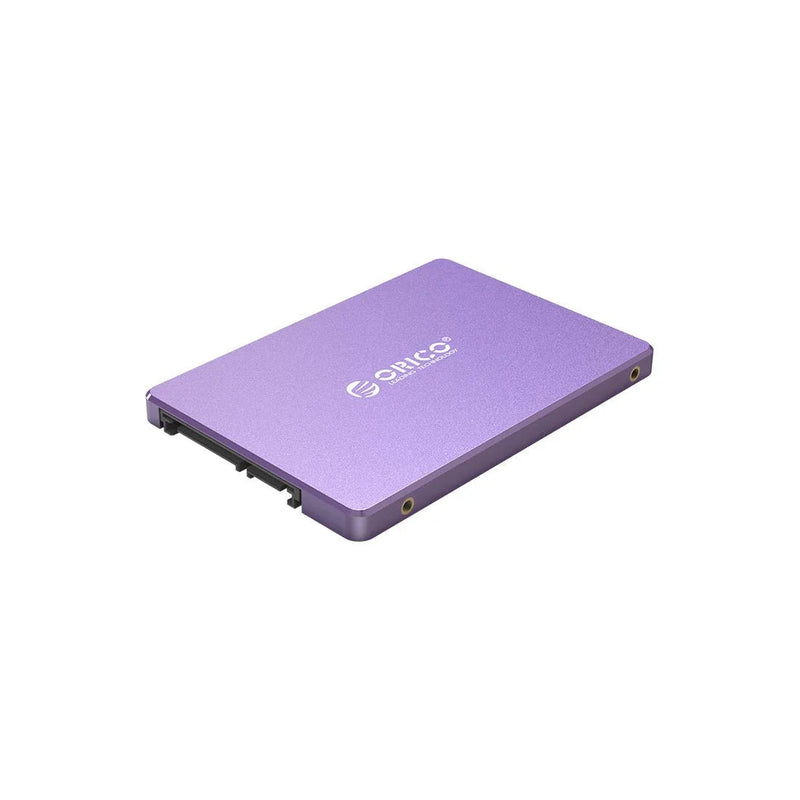 Purple 2.5-inch SATA SSD solid state drive with visible interface ports