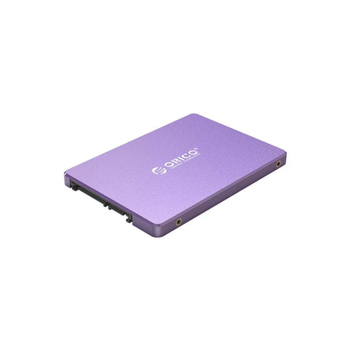 Purple 2.5-inch SATA SSD solid state drive with visible interface ports
