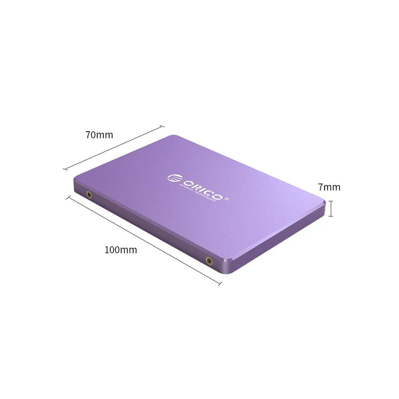 Purple 2.5 inch SATA SSD solid state drive with 70x100x7mm dimensions