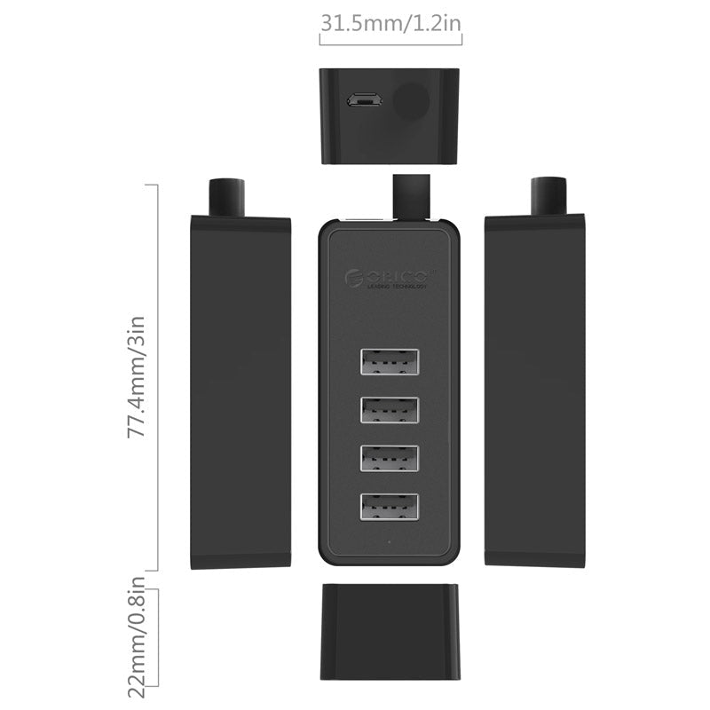 ORICO W5P - U2 - 100 - BK - PRO 4 Ports Micro USB Desktop HUB - Black - SWIFT PERIPHERALSW5P-U2-100-BK-PRO