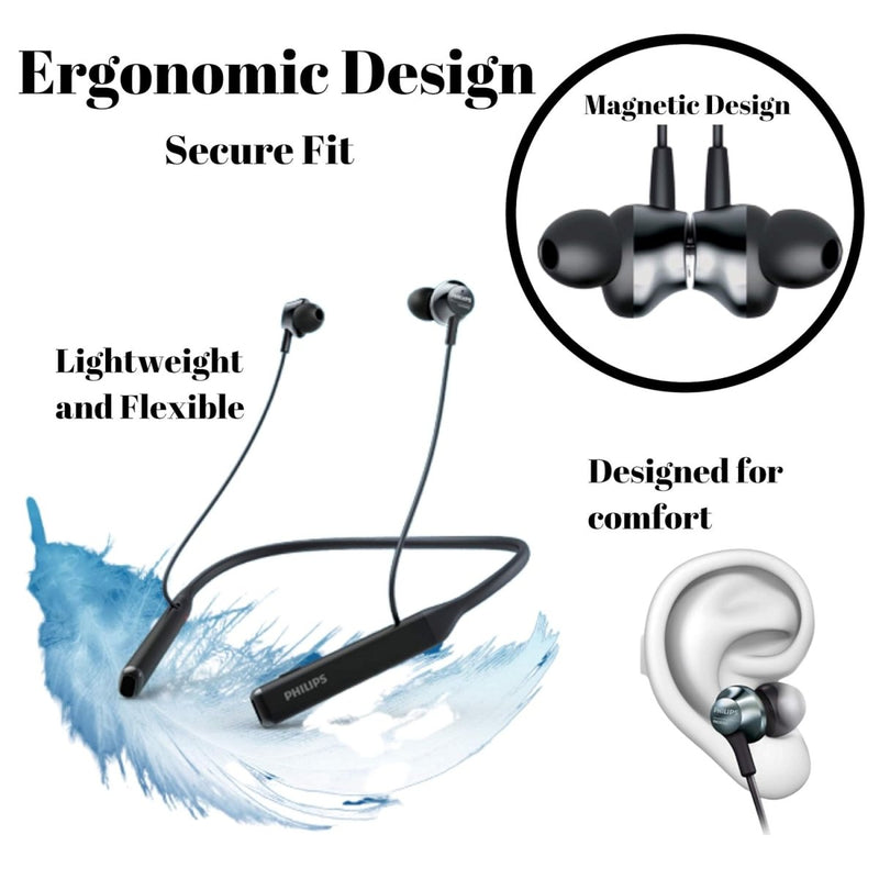 PHILIPS AUDIOS PERFORMANCE TAPN402BK IN - EAR NECKBAND BLUETOOTH EARPHONES WITH IPX4 SPLASH - PROOF DESIGN, UPTO 14H PLAYTIME, BUILT - IN MIC & DEEP BASS (BLACK) - SWIFT PERIPHERALSTAPN402BK/00