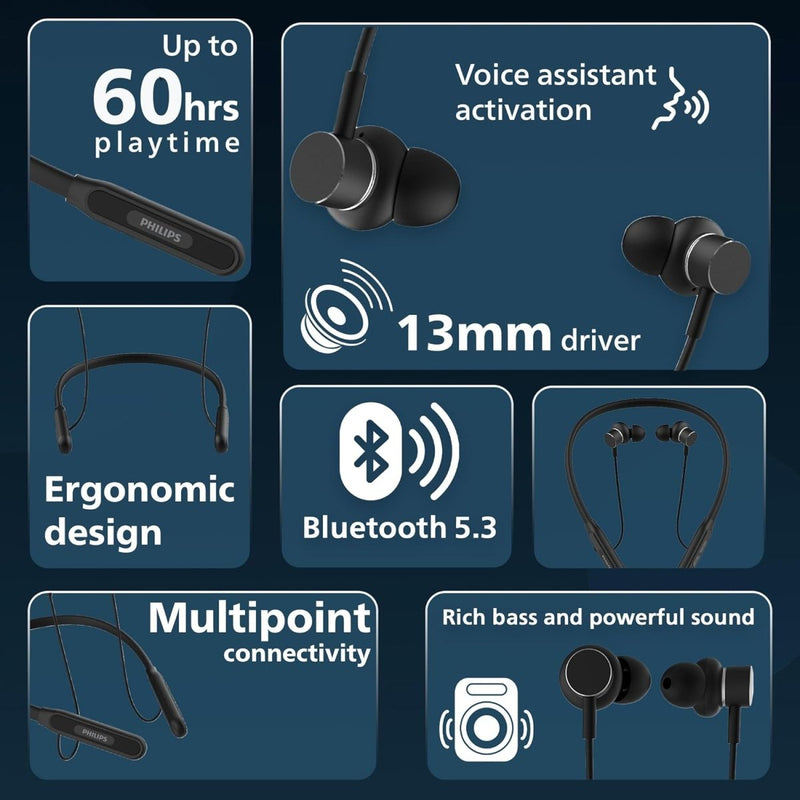 PHILIPS NECKBAND WIRELESS IN EAR - NECKBAND TAN1150BK/94 - SWIFT PERIPHERALS1093572