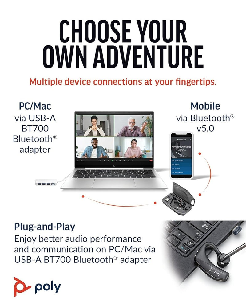 POLY Voyager 5200 UC Active Noise Cancellation Mono Bluetooth Headset with Charging Case - SWIFT PERIPHERALS‎206110-101
