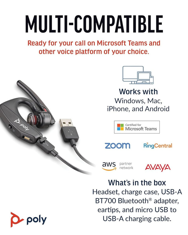 POLY Voyager 5200 UC Active Noise Cancellation Mono Bluetooth Headset with Charging Case - SWIFT PERIPHERALS‎206110-101