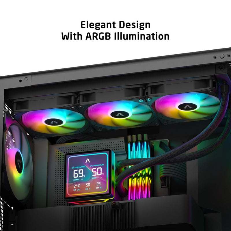 PROLAB AI360 LCD AIO LIQUID COOLER ARGB BLACK - SWIFT PERIPHERALS1094456