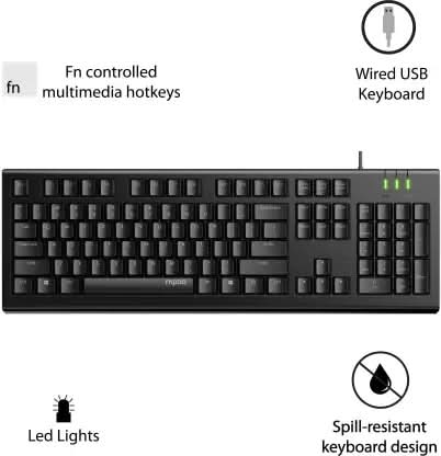 RAPOO NK1800 SPILL RESISTANCE WIRED USB KEYBOARD - SWIFT PERIPHERALS104707
