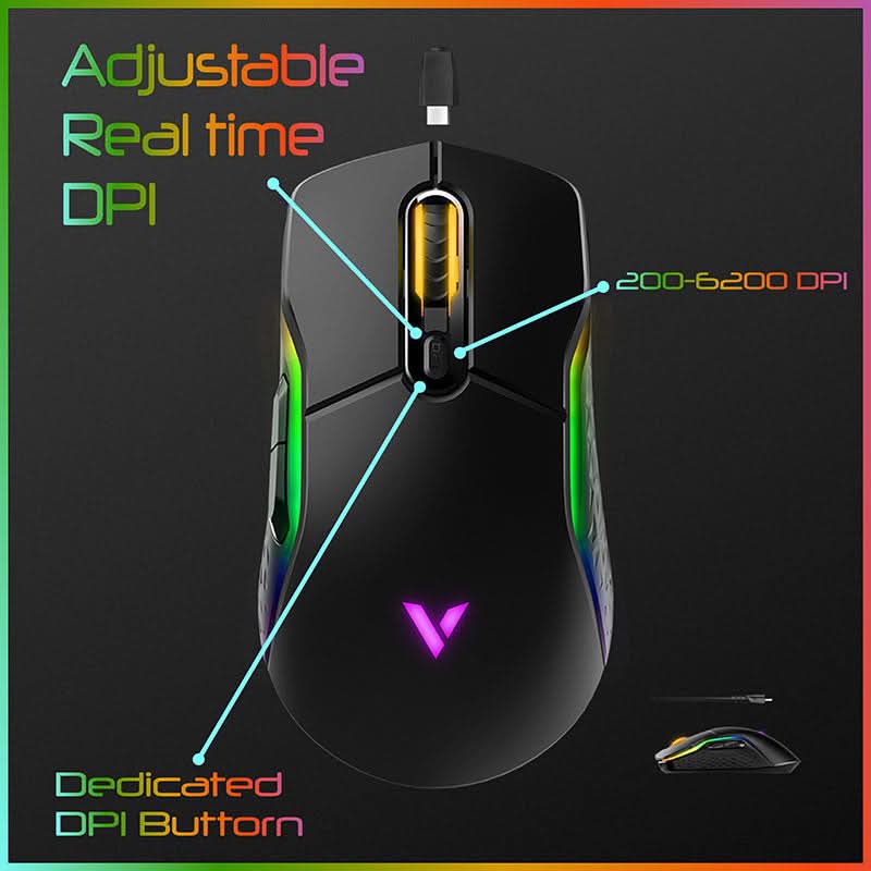 RAPOO OPTICAL GAMING MOUSE VT200 FEATURING IR SENSOR TECHNOLOGY WITH 6200 DPI - SWIFT PERIPHERALS104174
