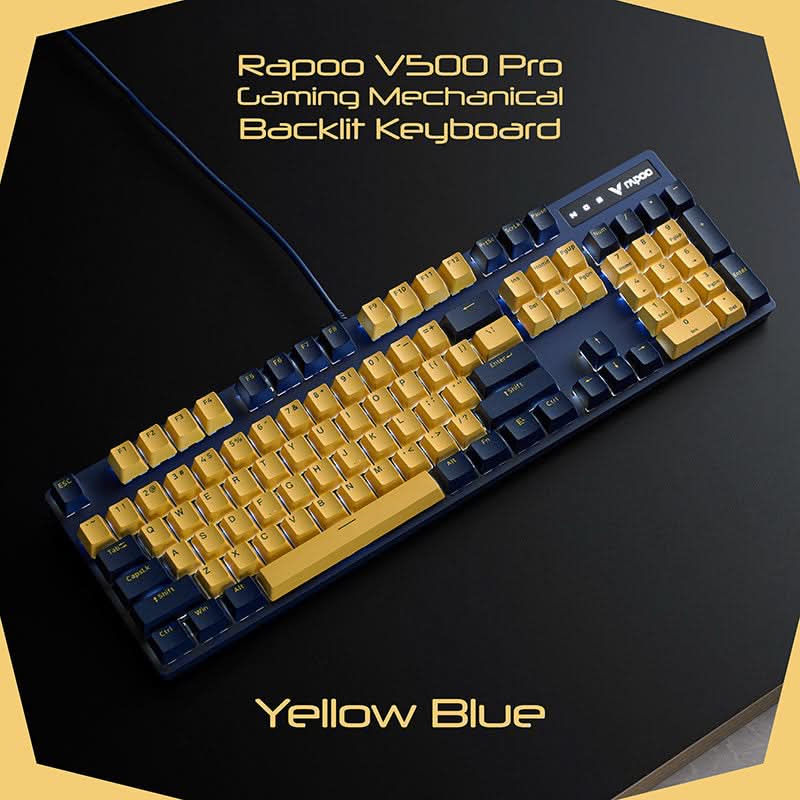 RAPOO V500 PRO MECHANICAL GAMING KEYBOARD YELLOW - BLUE - SWIFT PERIPHERALS104167