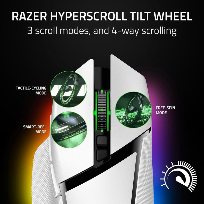 RAZER BASILISK V3 PRO WHITE EDITION - ERGONOMIC WIRELESS GAMING MOUSE RZ01 - 04620200 - R3A1 - SWIFT PERIPHERALS1092609
