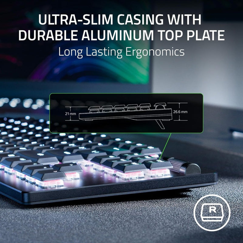RAZER DEATHSTALKER V2 PRO TENKEYLESS - WIRELESS LOW PROFILE OPTICAL GAMING KEYBOARD (LINEAR RED SWITCH) RZ03 - 04370100 - R3M1 - SWIFT PERIPHERALS1094225