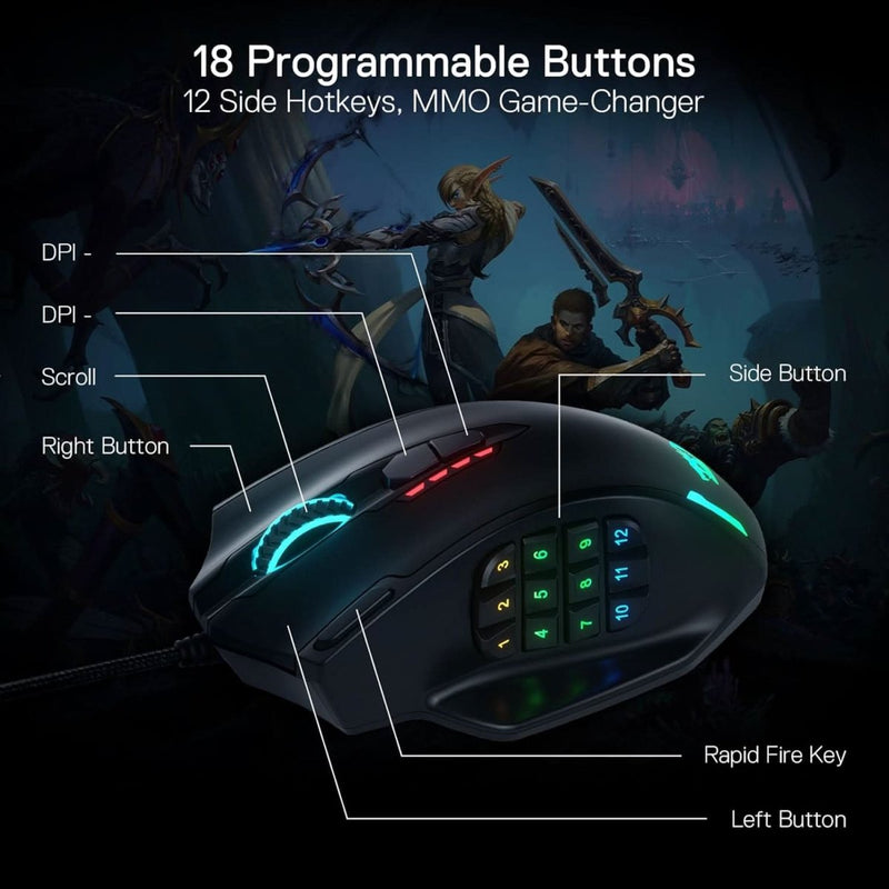 REDRAGON IMPACT M908 RGB LED MMO USB WIRED GAMING MOUSE (BLACK) - SWIFT PERIPHERALS1091538