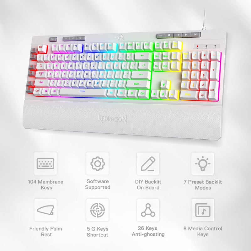 REDRAGON K512 SHIVA USB RGB (WHITE) - SWIFT PERIPHERALS1090045