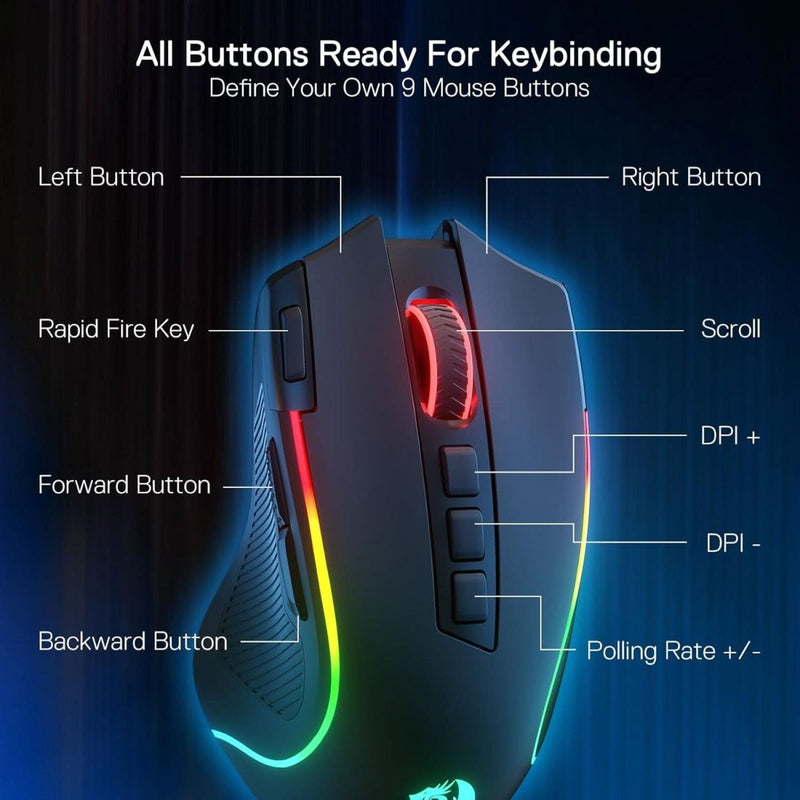REDRAGON M612 PRO RGB GAMING MOUSE - BLACK - SWIFT PERIPHERALS1091534