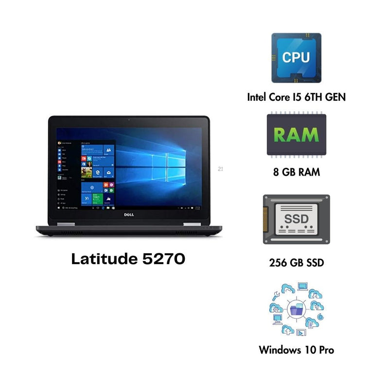 (Refurbished) Dell Latitude 5270 13" Laptop Intel Core i5 6th Gen 8GB RAM 256GB SSD Win 10 Pro - SWIFT PERIPHERALSLatitude 5270
