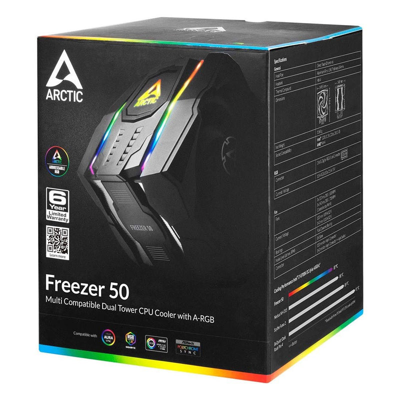 [RePacked] ARCTIC Freezer 50 Dual Tower CPU Air Cooler with A - RGB and Twin Fans - SWIFT PERIPHERALSACFRE00065A-RF