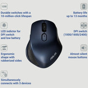 [RePacked] ASUS MW203 Multi - Device Wireless Silent Optical Mouse with Adjustable DPI upto 2400 - SWIFT PERIPHERALS90XB06C0-BMU050