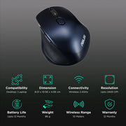 [RePacked] ASUS MW203 Multi - Device Wireless Silent Optical Mouse with Adjustable DPI upto 2400 - SWIFT PERIPHERALS90XB06C0-BMU050