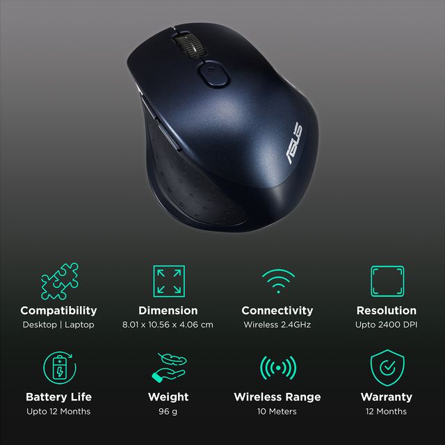 [RePacked] ASUS MW203 Multi - Device Wireless Silent Optical Mouse with Adjustable DPI upto 2400 - SWIFT PERIPHERALS90XB06C0-BMU050