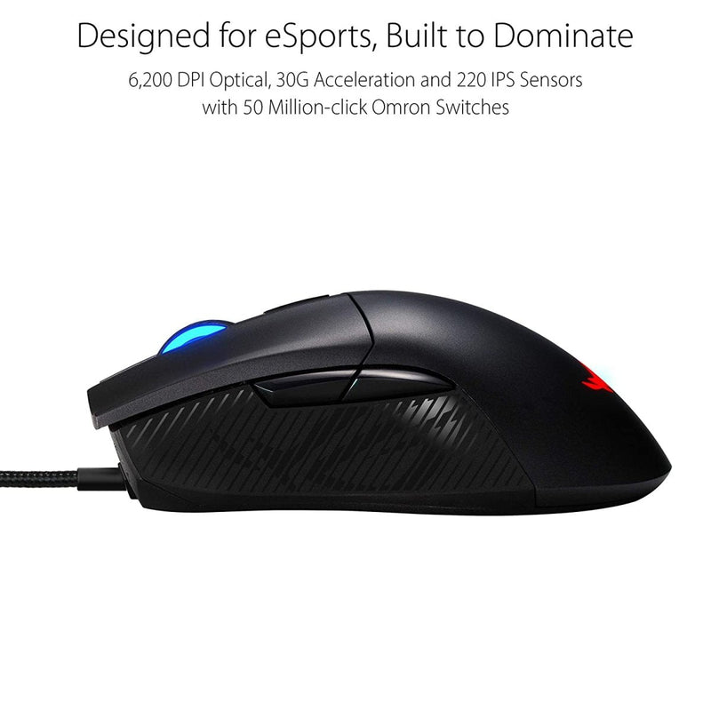 [RePacked] ASUS ROG Gladius II Core RGB Wired Optical Gaming Mouse with 6200 DPI - SWIFT PERIPHERALS90MP01D0-B0UA00-RF