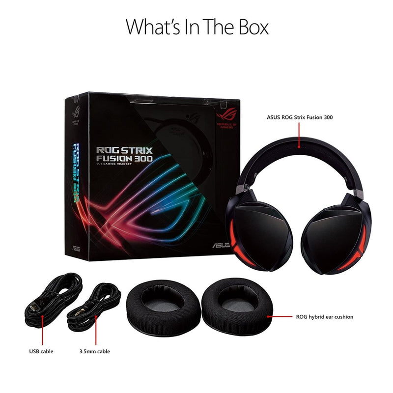 [RePacked] ASUS ROG Strix Fusion 300 LED Gaming Headset with 50mm Drivers and Virtual 7.1 Surround Sound - SWIFT PERIPHERALSROGSTRIX-F300-BLK-RF