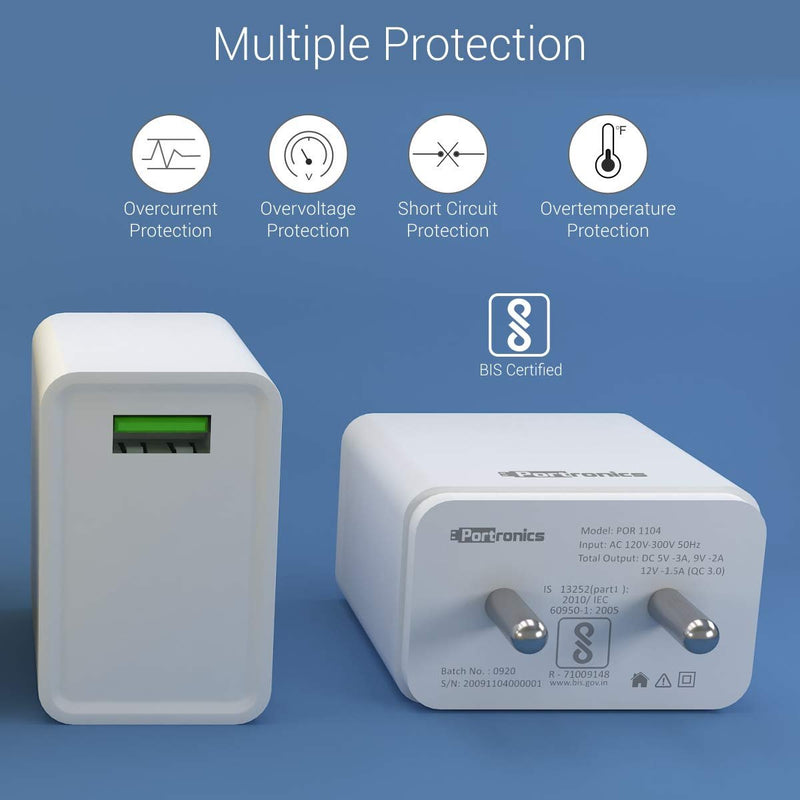 [RePacked] Portronics Adapto One Wall Adapter with 18W 3A Mach USB Charging - SWIFT PERIPHERALSPOR-1104-RF