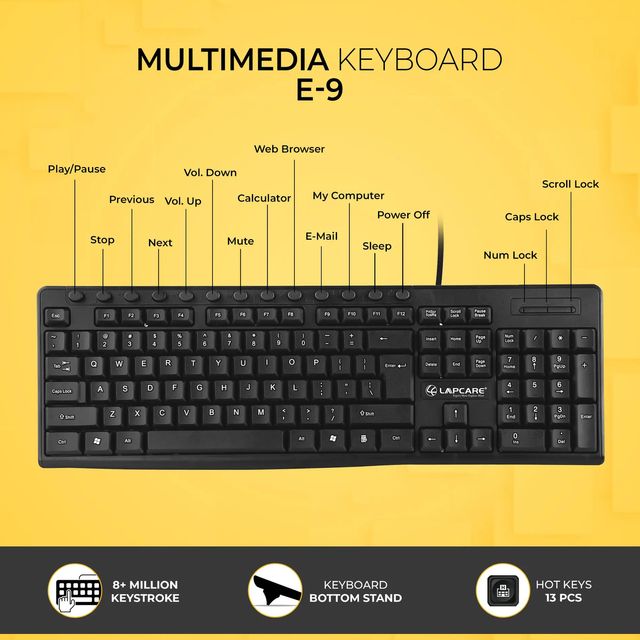 [Repacked]Lapcare E9 117 Keys USB Ergonomic Multimedia Wired Keyboard - SWIFT PERIPHERALSLKKBMU6289