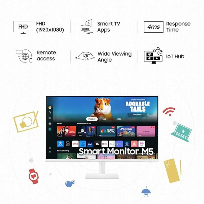 Samsung 32" 60 Hz M5 FHD Smart Monitor with Smart TV experience Built‑in Speakers LS32DM501EW - SWIFT PERIPHERALSLS32DM501EWXXL