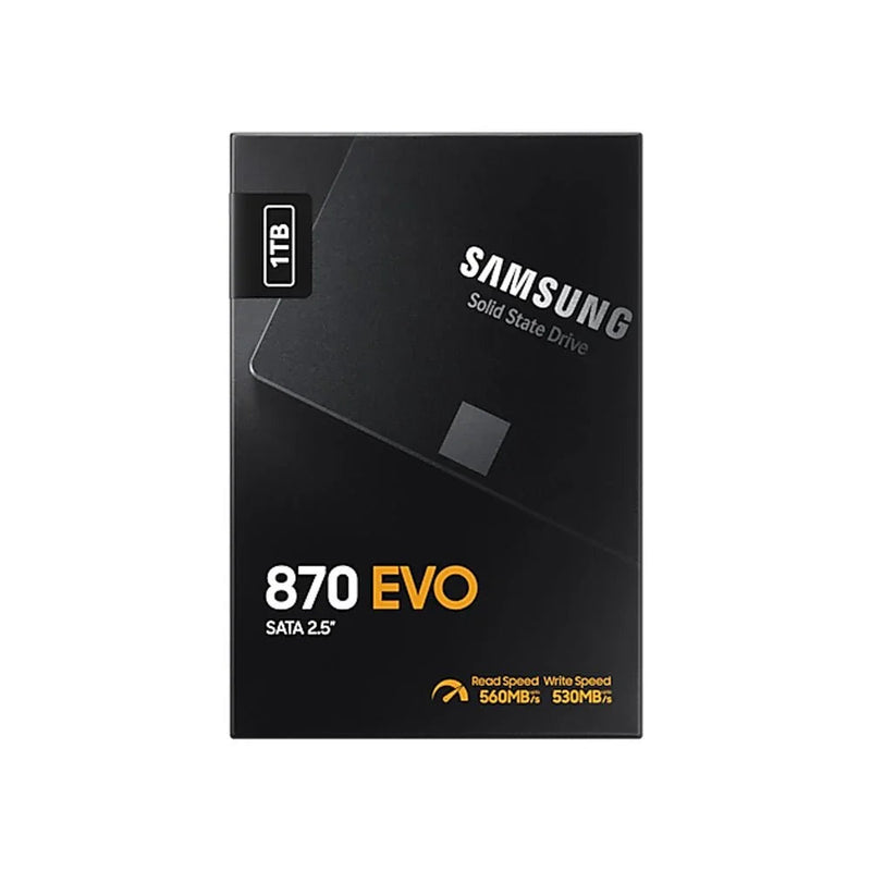 Samsung 870 EVO 1TB 2.5-inch SATA III internal SSD retail box, black with product details