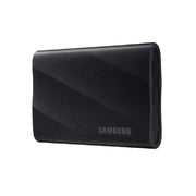 Black portable external solid state drive with textured surface