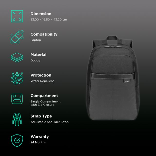 Targus TSB883 15.6" Safire Dobby Water Resistant Laptop Backpack - Black - SWIFT PERIPHERALSTSB883