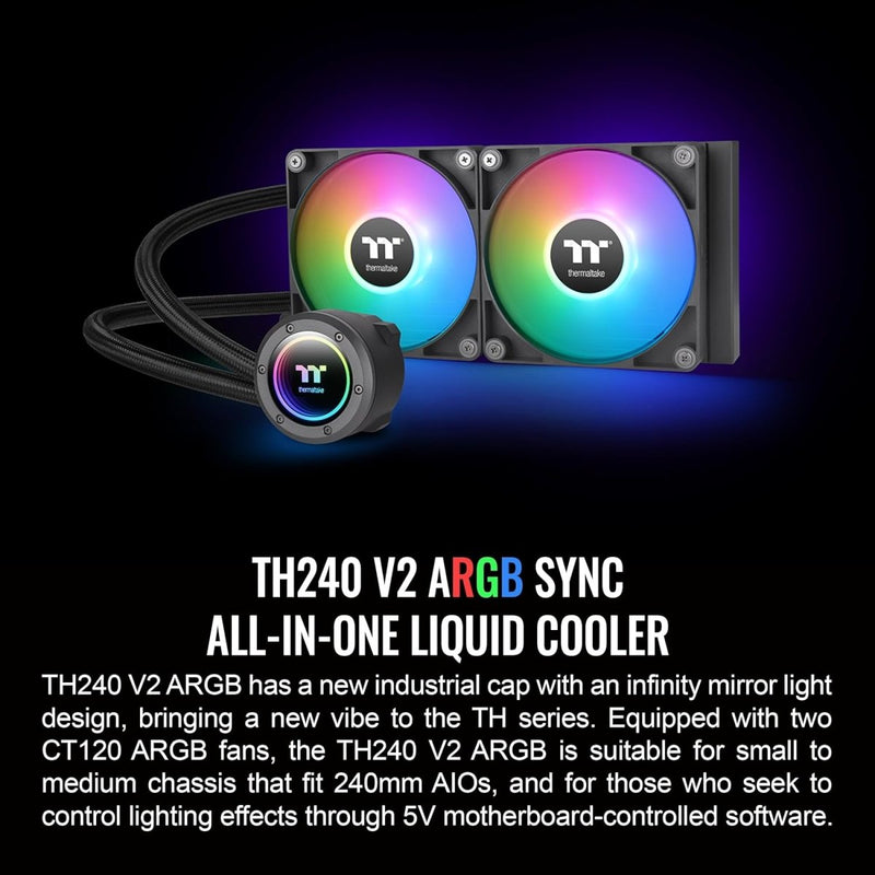 THERMALTAKE LIQUID TH240 V2 240MM ARGB AIO LIQUID COOLER BLACK - SWIFT PERIPHERALS1087634