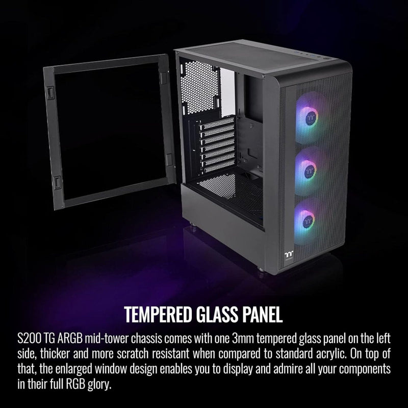 THERMALTAKE S200 TG ARGB MID TOWER CHASSIS CA - 1X2 - 00M1WN - 00 - SWIFT PERIPHERALS1088462