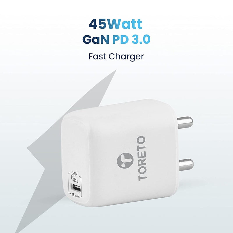 Toreto Flash Nano 3 45W USB - C Fast Charging Adapter with USB - C to USB - C Cable - SWIFT PERIPHERALSTOR-543